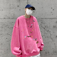 美式潮牌重磅水洗做旧圆领卫衣力推大码男XZ517A-BK5557-P58，男装卫衣，星座517A