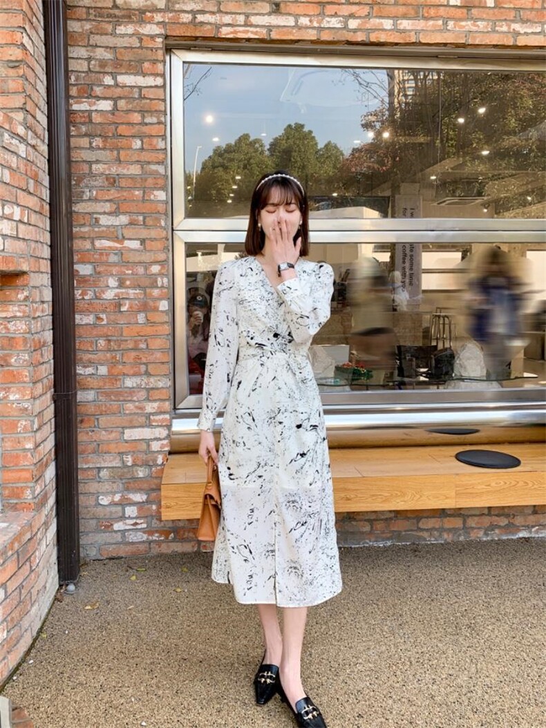 秋季新款韩版修身淑女气质高雅时尚连衣裙，女装连衣裙，荷塘月色