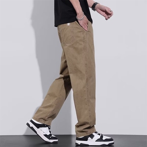 美式复古男士休闲裤春秋款时尚卡其色夏季薄款宽松直筒阔腿长裤子图片