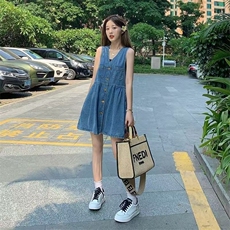 随手一搭就时髦!设计感泡泡袖女牛仔背带裙奶系穿搭套装，男装牛仔裤，星座506A