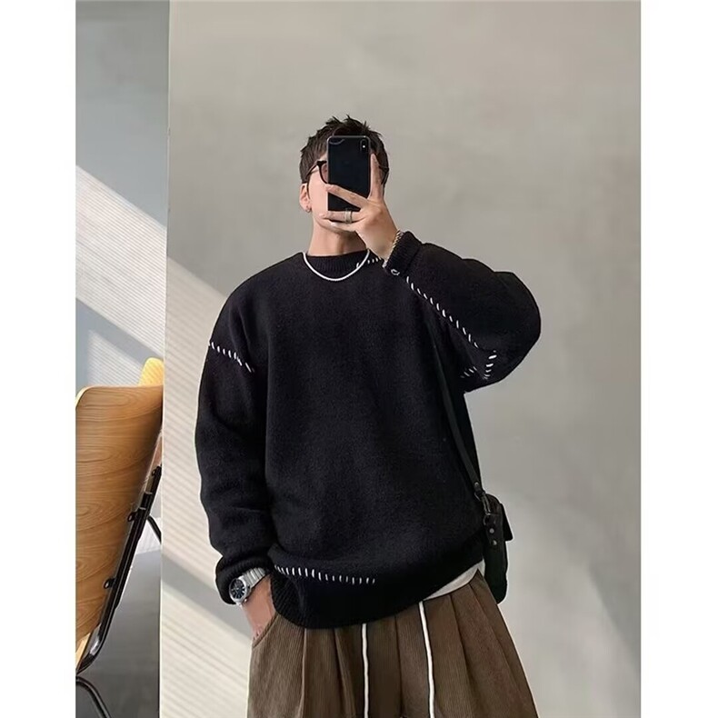 美式毛衣男秋冬季简约休闲百搭保暖时尚潮流韩版针织衫内搭圆领潮,男装针织衫/毛衣,星座218-1（原230）