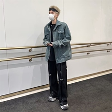 春季新款垫肩牛仔外套男夹克袖口设计休闲宽松痞帅上衣Y813/P54，男装工装外套，星座506