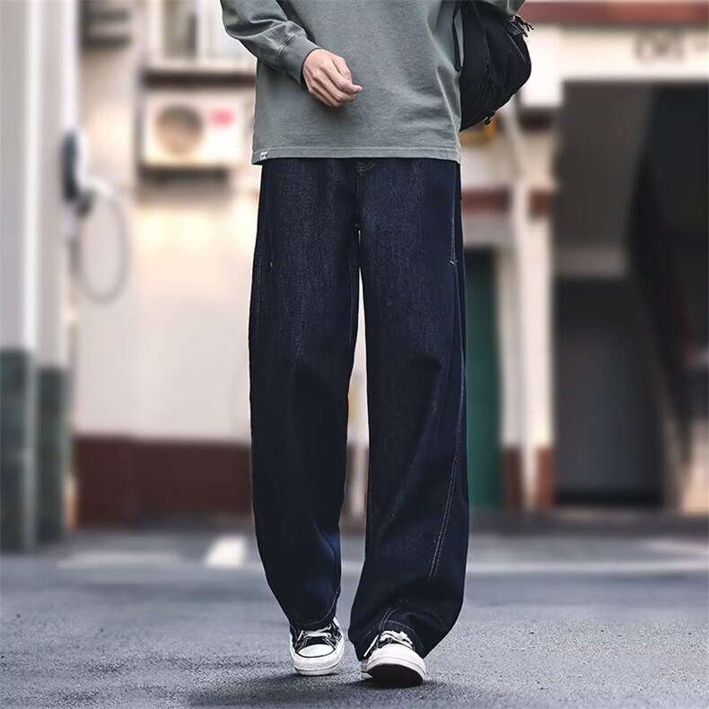 牛仔裤男女薄款宽松直筒阔腿裤美式街头休闲百搭男生弯刀裤子图片