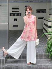 新款2241-P165-K245新中式无袖粉色上衣配阔腿裤找同款，女装套装/套裙，网红馆