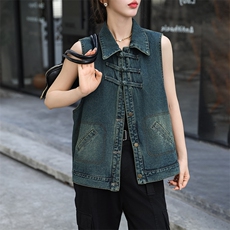 现货牛仔马甲外套宽松流行美式高街百搭春秋高级夹克青春潮牌，女装牛仔外套，美拉德工厂直营店