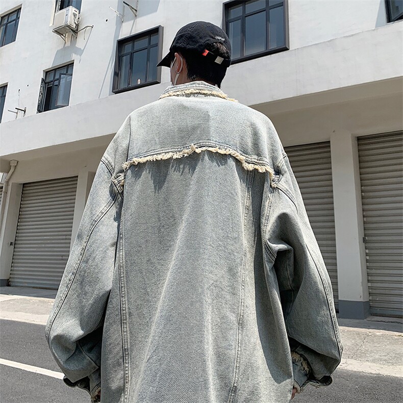 A792-P64复古毛边做旧牛仔外套男春秋季潮流宽松休闲工装,男装夹克,星座512-6