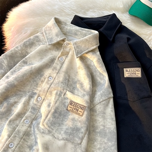 8XL-M秋冬款加绒加厚衬衫男做旧脏脏保暖外套大码衬衣CS29002P65图片