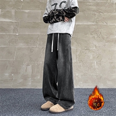 美式复古休闲加绒加厚裤子男潮牌宽松直筒阔腿裤JRK760-特批-50，男装牛仔裤，星座718-1
