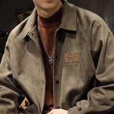 2025春秋款外套美式复古麂皮绒翻领夹克男生宽松美拉德新款衣服，男装夹克，星座506A