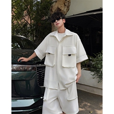 美式机车痞帅套装男夏季ins潮牌工装时尚短袖短裤一套搭配特P69，男装牛仔裤，电商B319