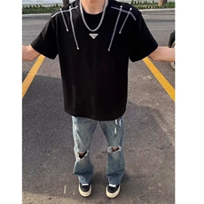 美式复古短袖T恤男夏季小众设计痞帅宽松五分袖GA90-P38，男装T恤，星座208-5