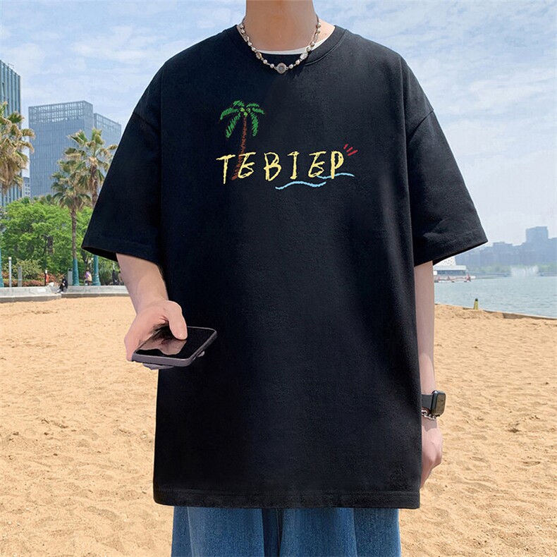 T533大码宽松纯棉运动圆领体恤衫oversize短袖T恤男重磅T,男装T恤,星座304A-1