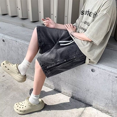 设计感排扣牛仔短裤男vibe运动马裤hiphop潮牌五分裤子RK2876-P41，男装牛仔裤，星座412-3