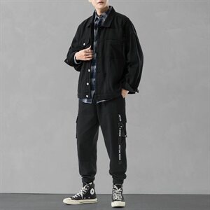 男士休闲套装2021新款青少年韩版搭配牛仔夹克三件套DF150T图片