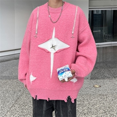 M8177/P80星星毛衣美式高街星星毛衣男宽松潮慵懒?设计感针织，男装针织衫/毛衣，电商A141