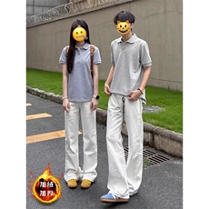 白色直筒牛仔裤男女秋冬加绒宽松垂感高级感拖地裤K8005-P46网图，男装牛仔裤，电商B245