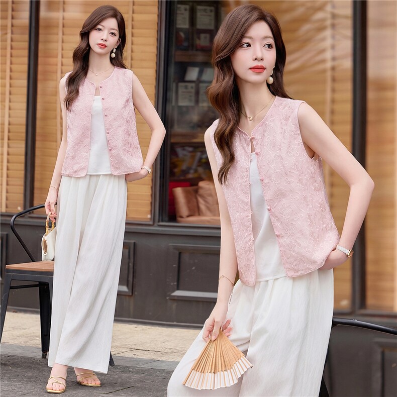 2026年夏季中式女马甲裤子两件套休闲套装，女装套装/套裙，依路服饰