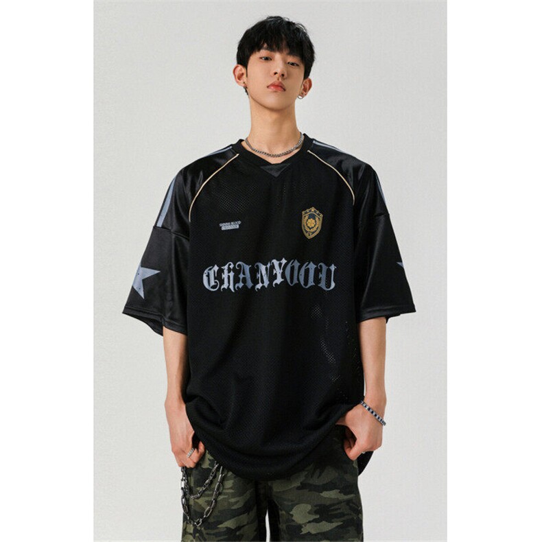 706-T0220-P38  夏季美式设计感透气冰球服潮牌痞帅篮球服短袖T图片