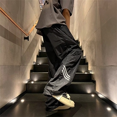 新款美式复古嘻哈运动裤男女宽松直筒垂坠感条纹休闲裤QK320-P32，男装休闲裤，星座1008