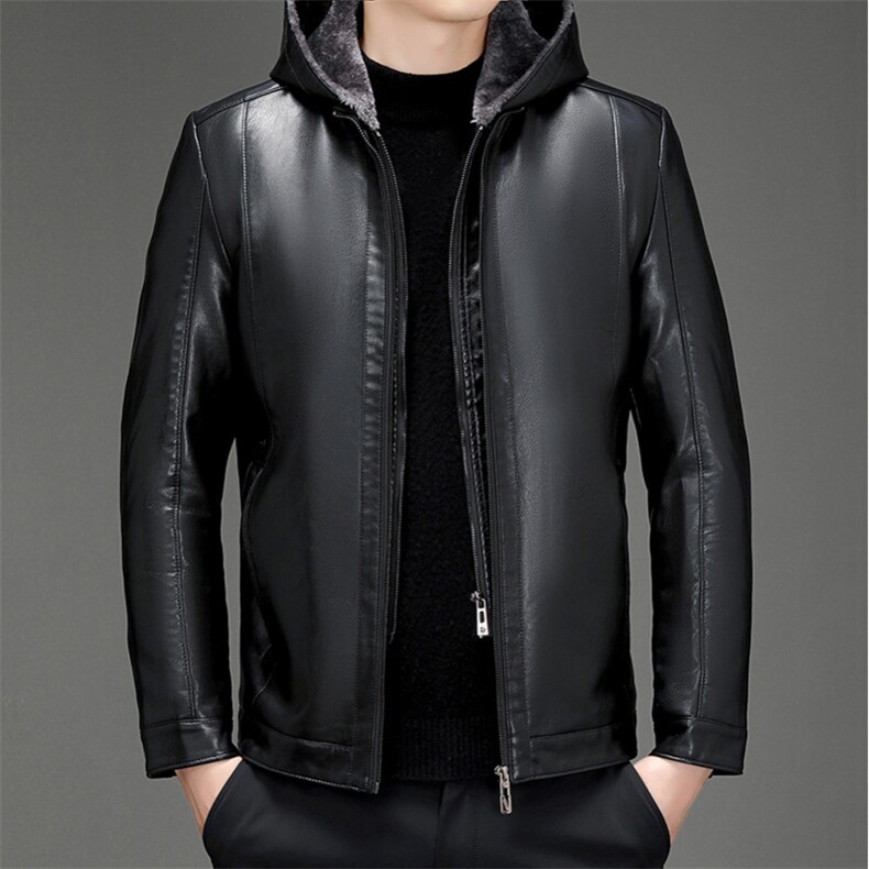 冬季新款男士皮衣皮夹克外套上衣毛领加绒中年商务风高质量，男装夹克，星座715-3