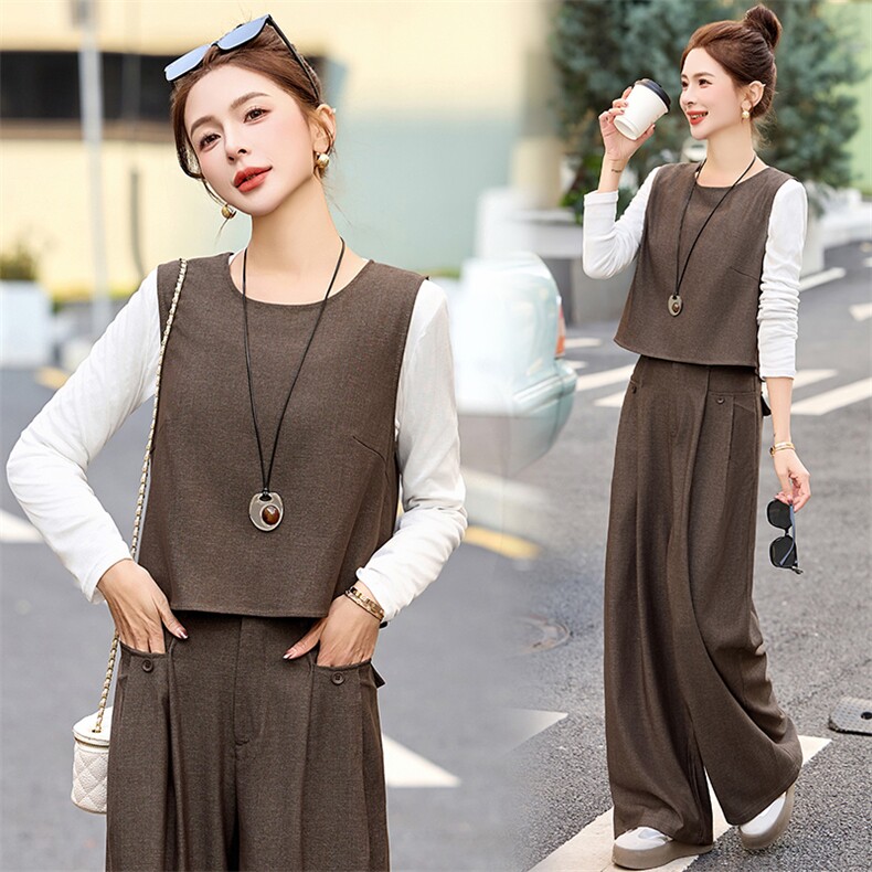 小香风套装2025开春新款高级感职业气质西装马甲阔腿裤穿搭一整套，女装套装/套裙，沁沁公主