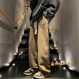 2024秋冬装水洗做旧发泡印花情侣卫裤大码加厚休闲裤XK66269J-P65图片