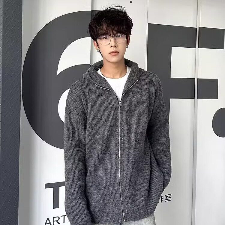 慵懒连帽开衫毛衣男士冬季潮牌慵懒风宽松针织衫外套MZ841-P56图片