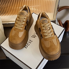 发泡底真皮德训鞋女2024秋冬新款松糕鞋休闲百搭女鞋高帮小白鞋女，女鞋休闲鞋，电商A223