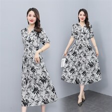 连衣裙女2022夏新款法式V领显瘦薄款雪纺长裙，女装连衣裙，雅佳俏