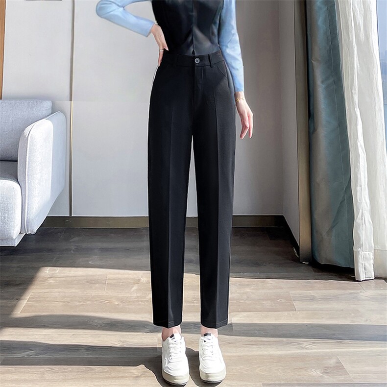 藏青色九分直筒西装裤女2025秋季新款高腰显瘦小个子法棍裤,女装休闲裤,云美莎专业女裤-全店现货