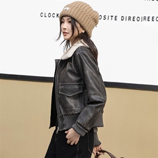 加绒皮衣女2024秋冬新款小个子加厚短款洋气机车服皮夹克棉衣外套，女装皮衣，美拉德工厂直营店