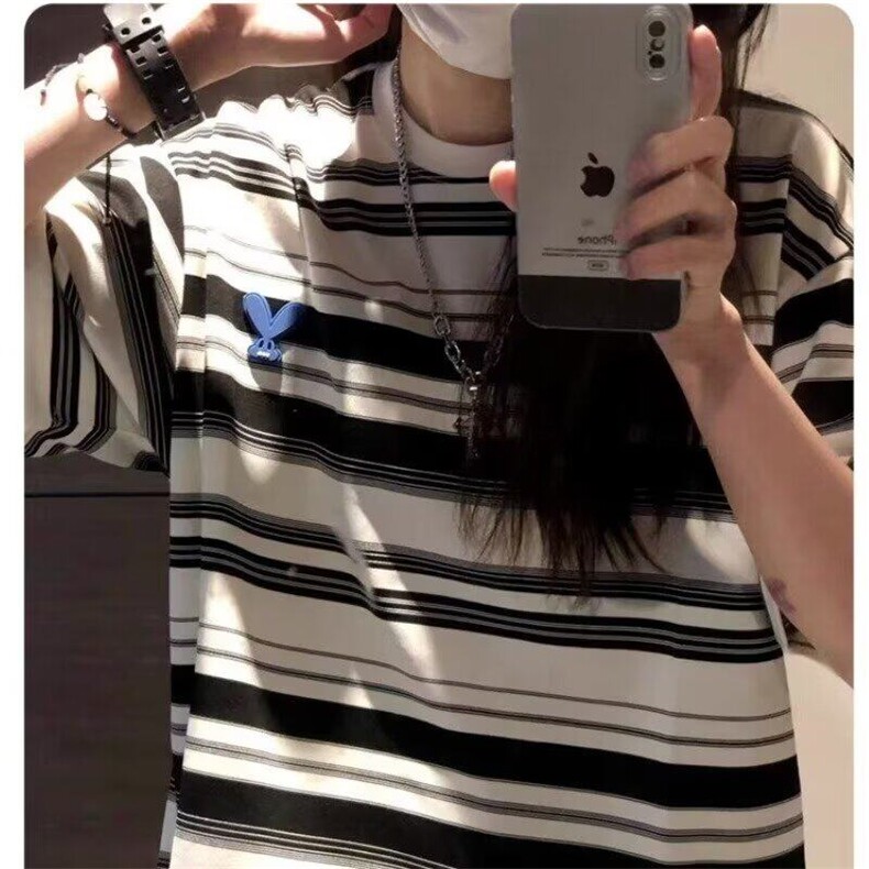网络图现货美式慵懒风文艺流行潮流新款条纹短袖T恤JSK42-P25,男装T恤,星座715-7