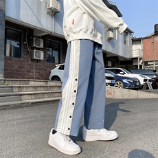 新款男生ins港风阔腿条纹运动长裤潮流宽松直筒九分K354-P28，男装休闲裤，星座512-2