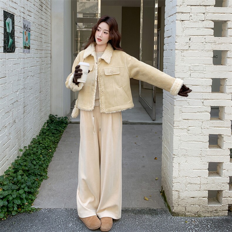 新品奶黄色羊羔毛短外套2C273-1053-P190-K298,女装棉衣/棉服,2C273