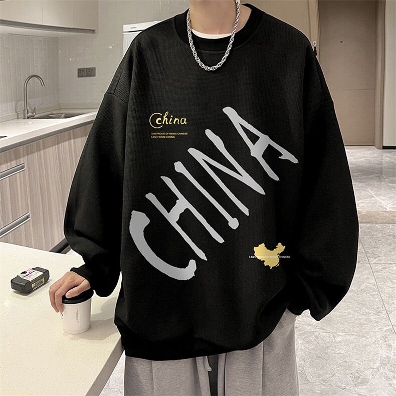 华夫格卫衣圆领卫衣男大码长袖t恤男外套 HW76208-P30加绒款-P40图片