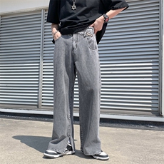 直筒阔腿牛仔裤男韩版宽松高腰休闲开叉喇叭裤潮N0312-P48，男装牛仔裤，星座308B-1