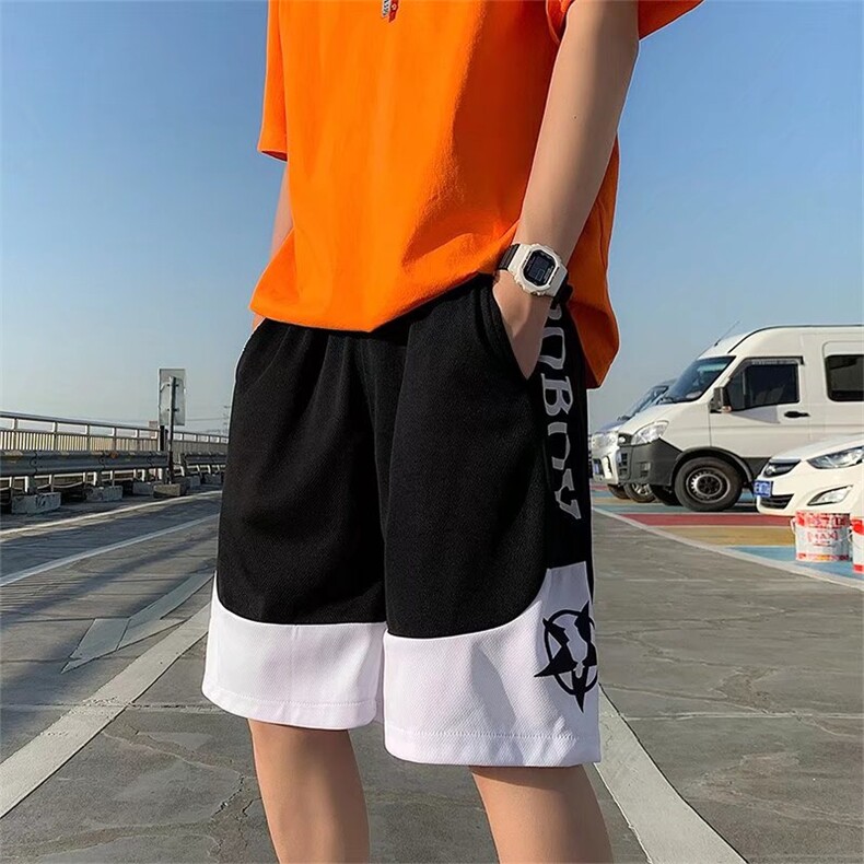 夏季休闲短裤男潮牌拼接撞色宽松直筒篮球运动裤五分裤K2667-P20,男装休闲裤,星座512-2