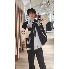 潮牌毛巾绣字母棒球服外套男女2026春秋季复古宽松潮流情侣夹克，男装夹克，星座715-4