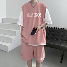 华夫格套装潮流休闲短袖短裤两件套FTZ3028-P55控78，男装休闲套装，电商B370