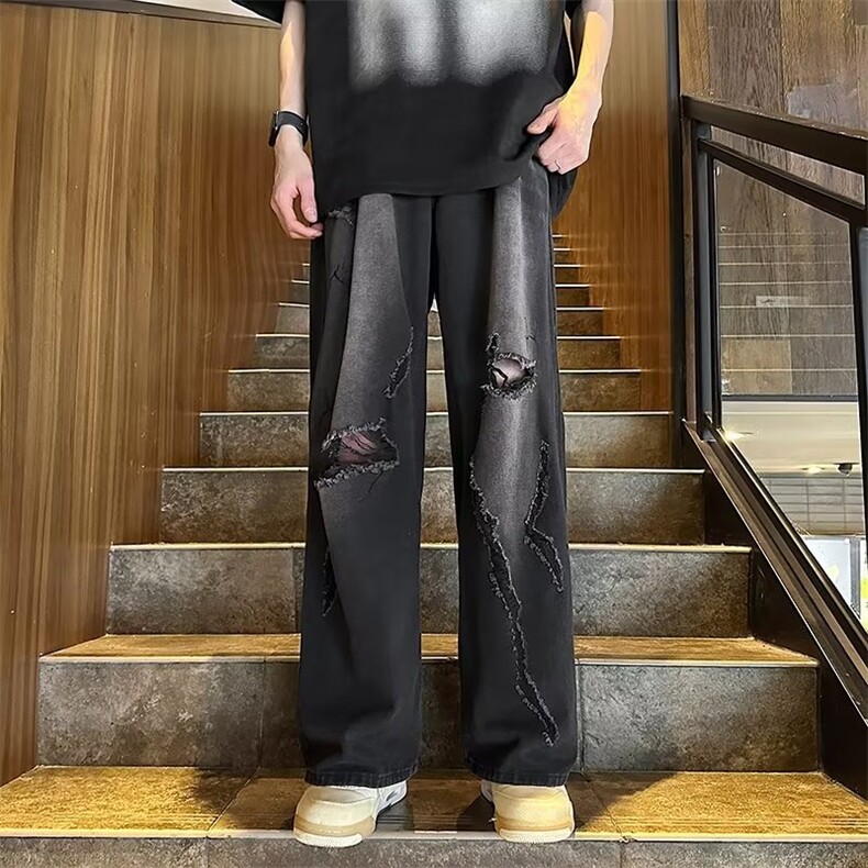 美式牛仔裤男韩版潮流破洞水洗做旧痞帅2023夏季ins长裤RK407-P45,男装牛仔裤,星座412-3