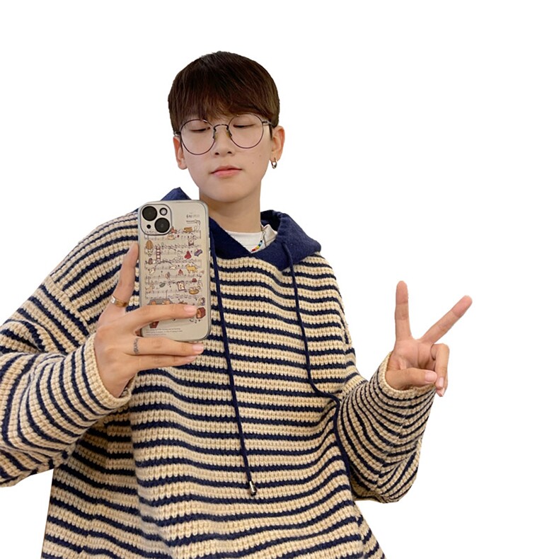 抖音直播！连帽条纹针织衫男毛衣男XH12-P55,男装针织衫/毛衣,电商B367