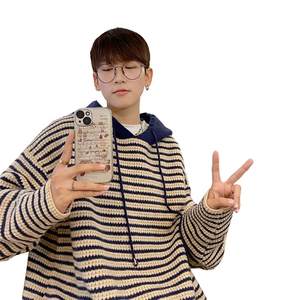 抖音直播！连帽条纹针织衫男毛衣男XH12-P55图片