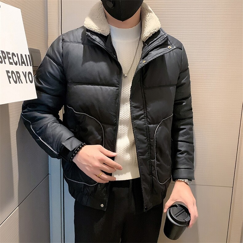 冬季新款皮棉衣男加厚可拆羊羔毛领立领修身痞帅棉袄PM01-P148,男装棉衣,电商D323（原B261）