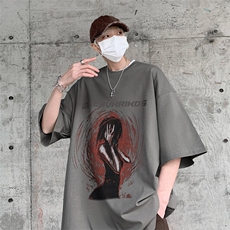 B239-1105-P25美式复古抽象油画印花夏季重磅落肩袖短袖T恤男，男装T恤，星座514-2(原B239)