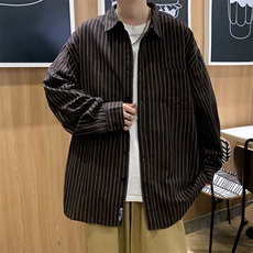 F09-P32秋季日系复古条纹衬衫男士潮牌复古学院风长袖宽松衬衣，男装衬衫，星座512-6