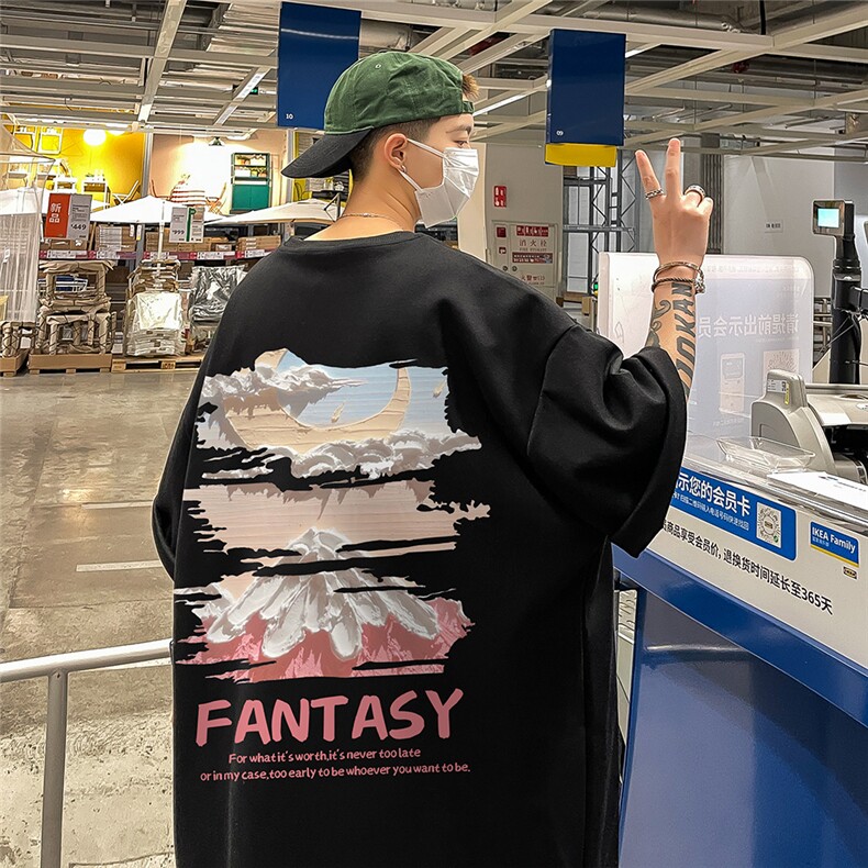 港风夏季时尚复古百搭宽松字母印花纯棉短袖T恤T6091P25控38图片