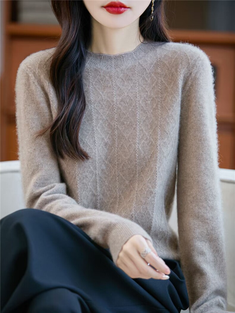 2025秋冬新款舒适简约一线花边领针织衫,女装羊毛衫,伟祺羊绒