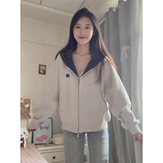 开衫卫衣女男款秋季双拉炼撞色连帽外套重磅刺绣白色帽衫WY04，女装短外套，星座516A