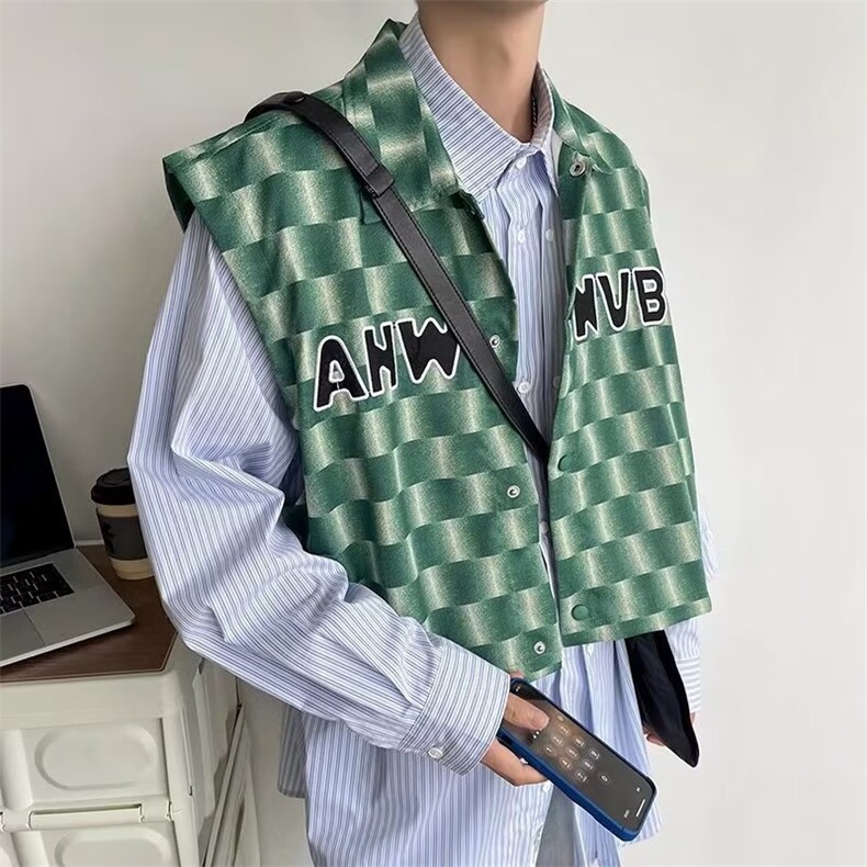 夏季设计感无性别外搭上衣潮流短款叠穿无袖马甲外套男W7074-P36,男装背心/马甲,星座512-2