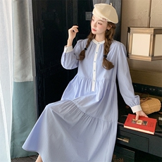 小清新蓝色条纹连衣裙女2025春季新款女装复古文艺宽松减龄衬衫裙，女装连衣裙，浙宝276（原081）